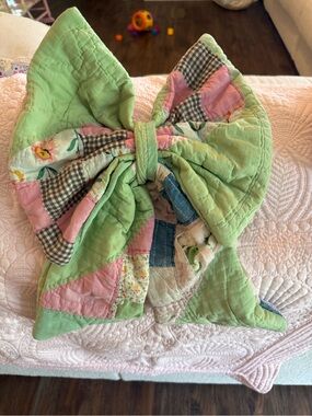 Handmade Patchwork Bow - Pastel Green & Pink
